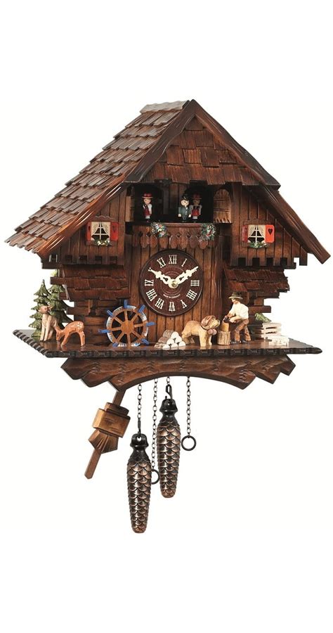 Quartz Cuckoo Clock Black Forest House With Moving Wood Chopper And