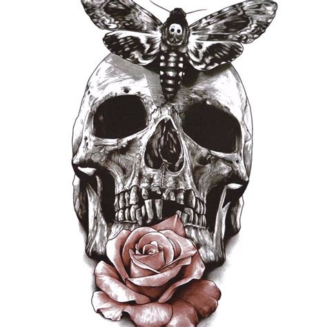 Large Skull Rose Temporary Tattoo Full Sleeve Tattoos Tattoo Sleeve