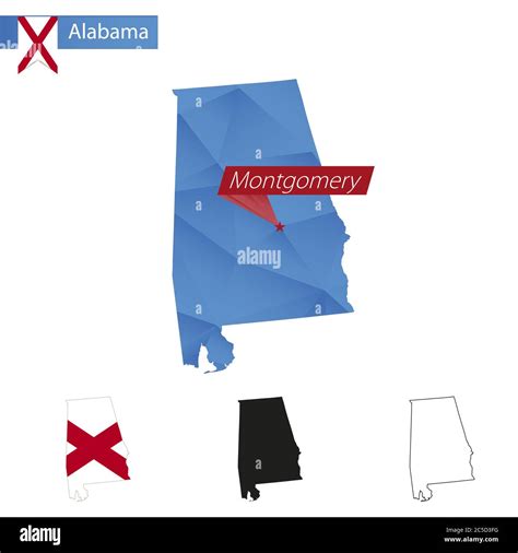 State Of Alabama Blue Low Poly Map With Capital Montgomery Versions