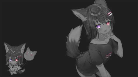 Dark Fox Girl Selective Coloring Anime Girls Simple Background Anime