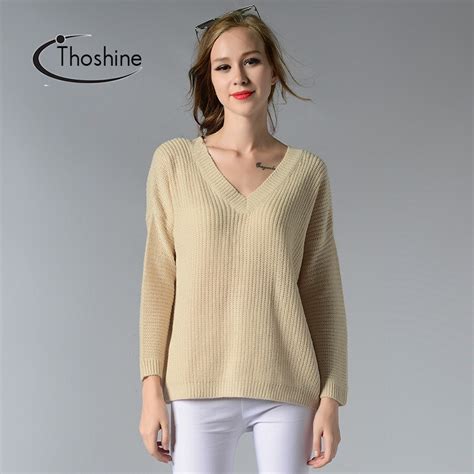 Thoshine Brand Spring Autumn Women Knitted Sweaters Deep V Neck