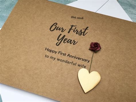 Our First Year First Anniversary Card With Paper Rose Paper Wedding