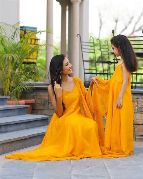 mother daughter combo set beautiful georgette gown with dupatta set for mother and daughter