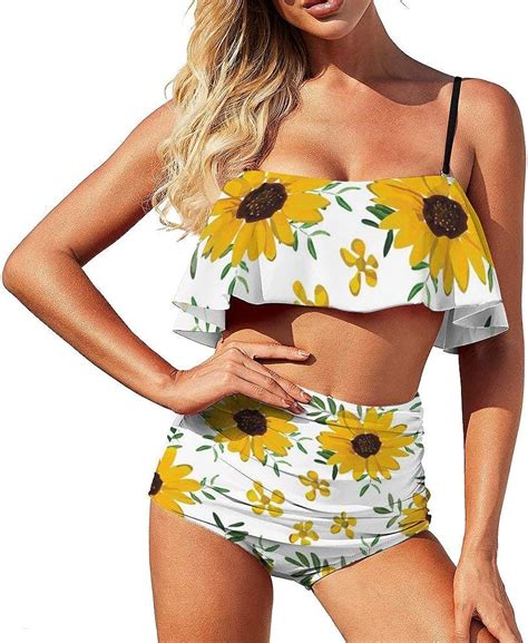 Bikini Badeanzug für Damen gelbe Sonnenblumen zweiteilig Bademode