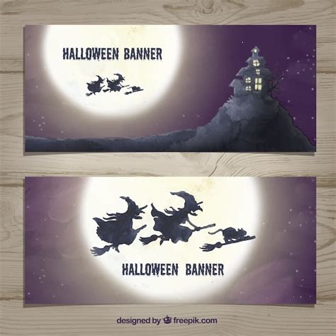Free Vector Halloween Banners With Watercolor Witches