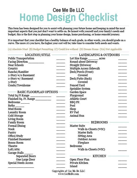 New House Checklist Printable