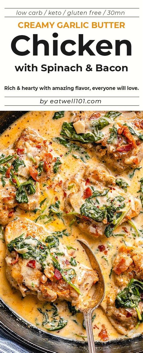 Garlic Butter Chicken With Creamy Spinach And Bacon Chicken Recipe