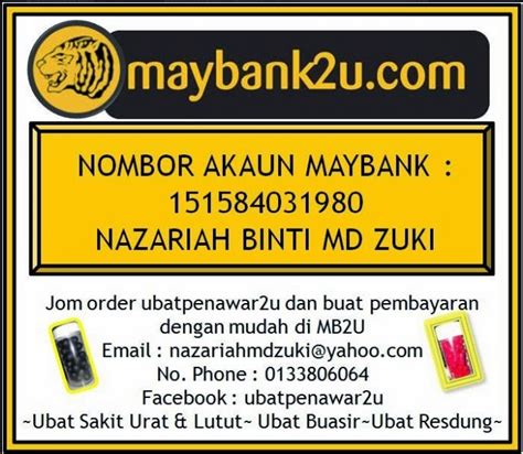 Please fill in the bank account number. ubatpenawar2u: NOMBOR AKAUN MAYBANK