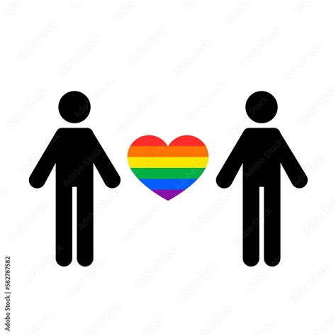 Vecteur Stock Lgbt 2 Guys Icon Male Silhouette With Lgbt Rainbow Heart Lgbtq Community Symbol