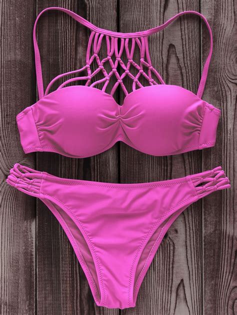 Solid Color High Neck Underwire Bikini Set Trendy Swimsuits Bikinis Underwire Bikini Set