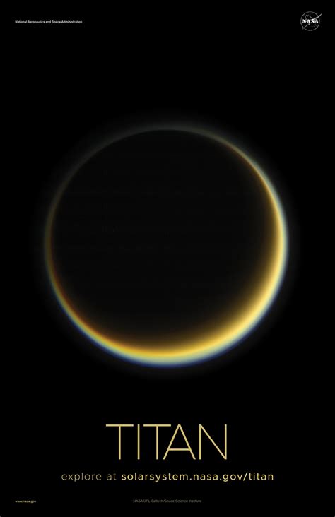 Titan is the saturn's largest moon and is the second largest moon in our solar system. Saturn's Moon Titan Poster - Version A | NASA Solar System ...