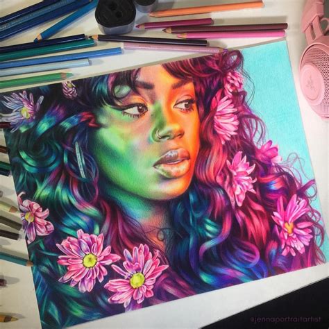 Colorful And Luminous Portrait Drawings Colorful Portrait