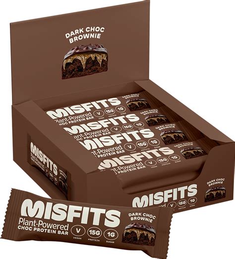 Misfits Vegan Protein Bar Dark Choc Brownie 12 X 45 Gr What Sup