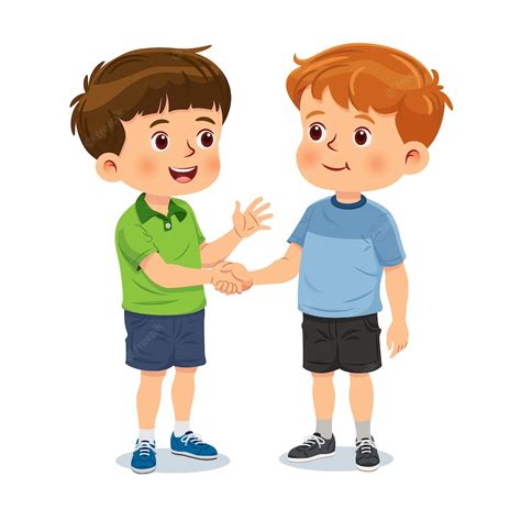 Premium Vector Little Boy Handshake And Greet His Friend With Smile