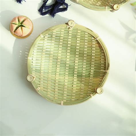Hand Woven Storage Basket Round Bamboo Baskets Bamboo Platter Etsy