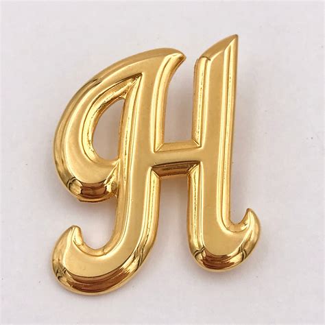 Vintage Fancy H Initial Letter Heavy Gold Tone Brooch Etsy