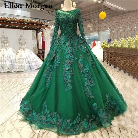 Dark Green Ball Gowns Wedding Dresses 2019 Saudi Arabian Dubai Lace Up