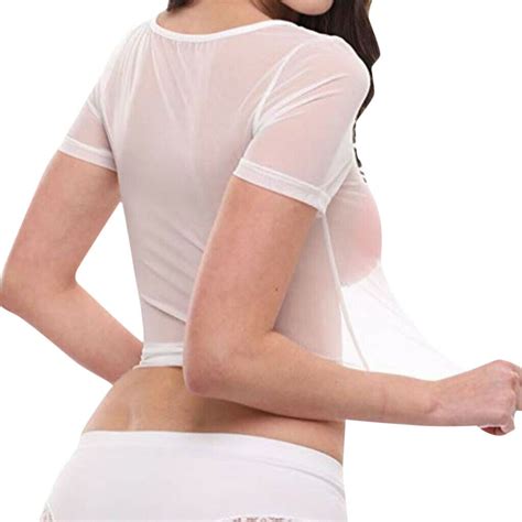 Women S Sheer Mesh See Through Short Sleeve Crop Tops Casual T Shirt