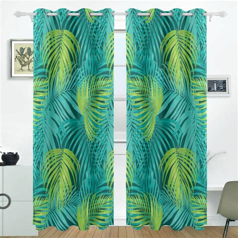 Popcreation Leaf Tropical Pattern Window Curtain Blackout Curtains