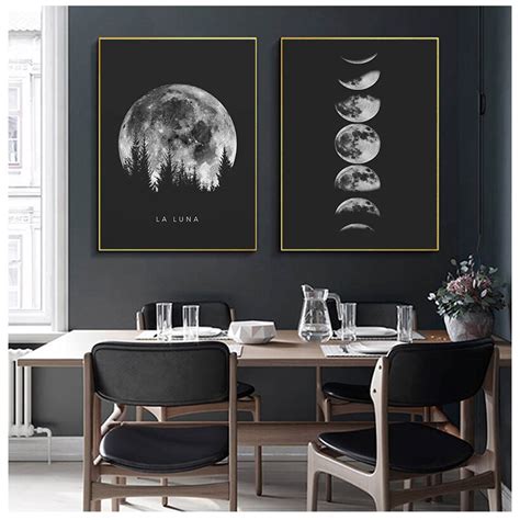 Minimalist Full Moon Poster Art Black White Moon Phases Prints Solar