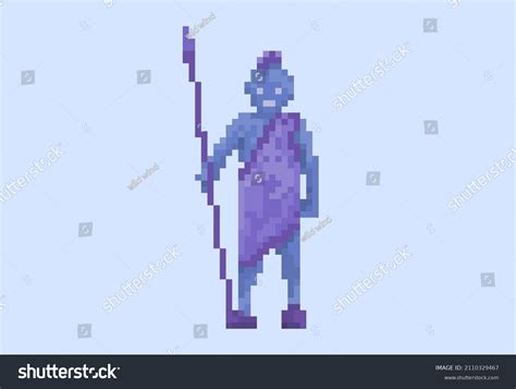 Illustration Blue Tribal Warrior Pixel Art Stock Vector Royalty Free