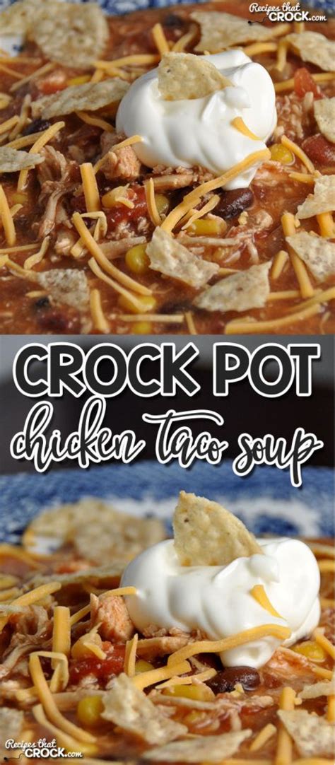 Place all ingredients in the crock pot. Crock Pot Chicken Taco Soup - Recipes That Crock!