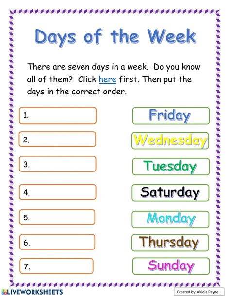 days   week interactive worksheet  pre