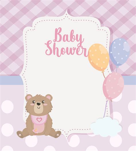 Tarjeta De Baby Shower Con Osito Y Globos Con Nube 671951 Vector En