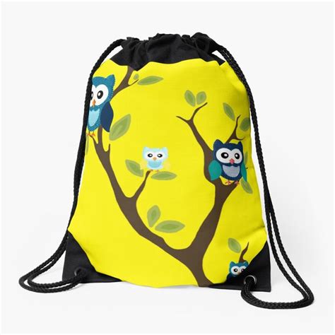 Owls In Tree Yellow Drawstring Bag By Marcsabuncu Bags Drawstring Bag Owl Bags