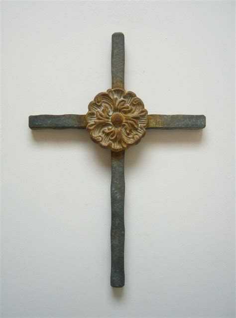 Metal Art Steel Cross Flower Southwest Rusty Natural Patina Rustic Via