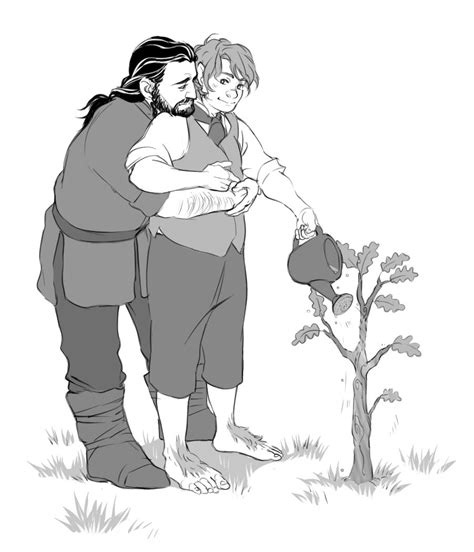 a black and white drawing of a man holding a woman s hand next to a tree