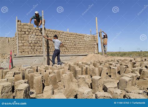 Construction Work With Mud Bricks In Shymkent Kazakhstan Editorial