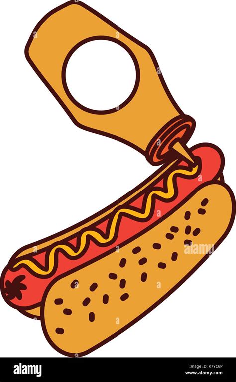 Fast Food Hot Dog Sausage And Pouring Mustard Dinner Stock Vector Image