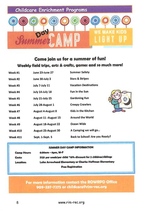 Summer Camp ~ Rim Recs Summer Program Starts June 23 Michelle