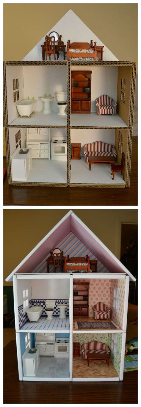 Diy Dollhouse Made From Cardboard Boxes Cardboard Dollhouse
