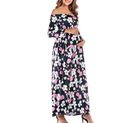 maternity pregnancy off shoulder long sleeve maxi floral dress etsy 日本