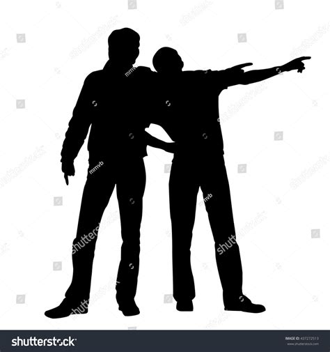 Silhouette Two Men Two Boys Standing Stock Vector Royalty Free