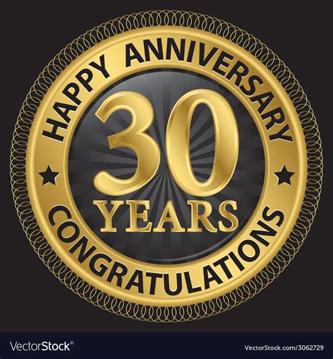 30 Years Happy Anniversary Congratulations Gold Vector Image