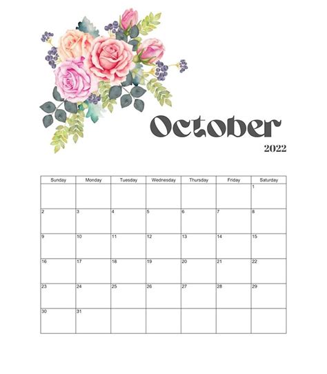 The October Calendar With Watercolor Flowers On It