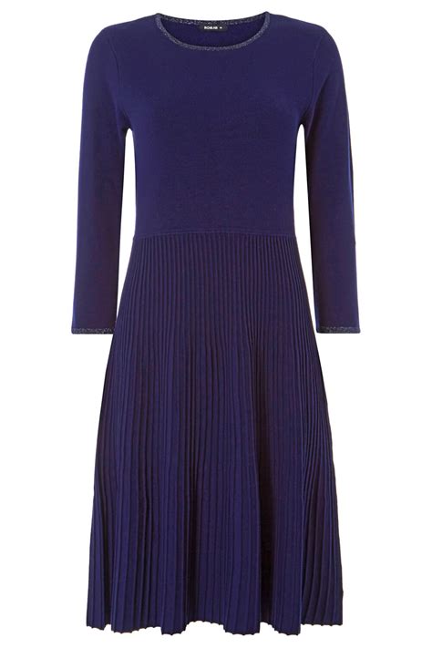 Fit And Flare Knitted Dress In Navy Roman Originals Uk