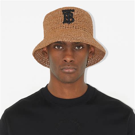 Monogram Motif Raffia Effect Bucket Hat In Blackbeige Burberry® Official