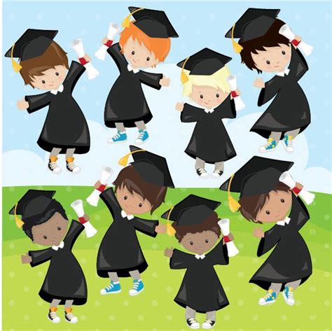 Graduation Clipart Commercial Use Graduation Kids Vector Etsy Uk