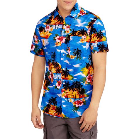 Hawaiian Print Mens Printed Short Sleeve Woven Shirt