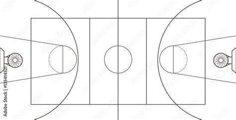 Monochrome Basketball Court Top View Scheme Outline Vector
