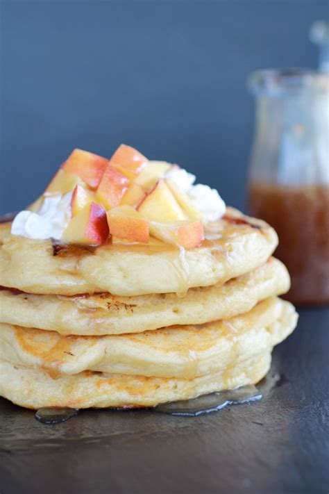 Bourbon Peaches And Coconut Cream Pancakes With Bourbon Cream Syrup