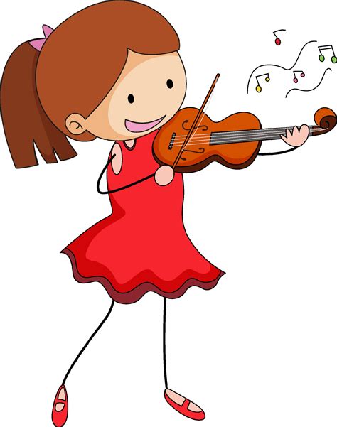 Cute Girl Playing Violin Doodle Cartoon Character Isolated 2007201