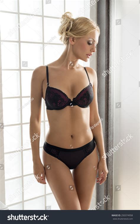 Beautiful Blonde Woman Stunning Body Posing Stock Photo 250374958