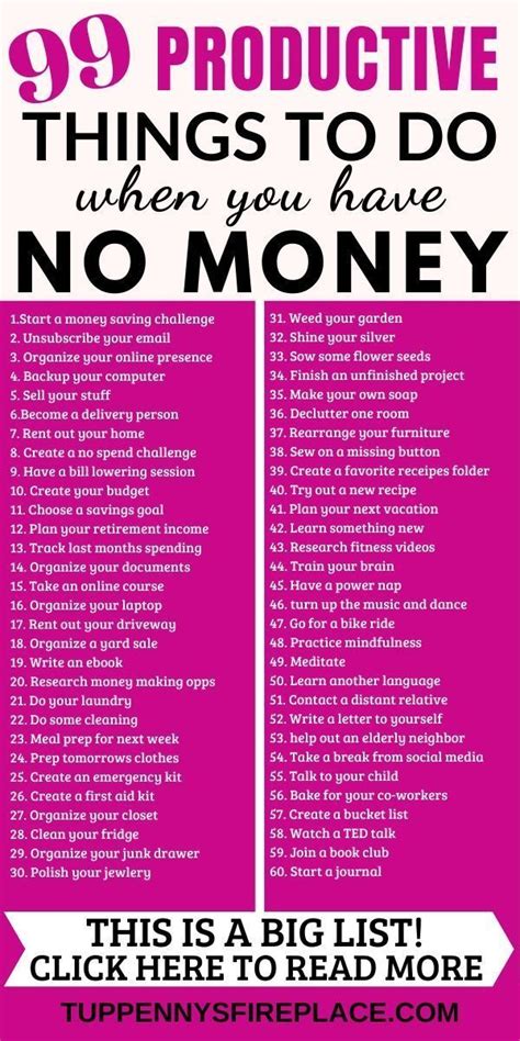 A Pink Poster With The Words 99 Products To Do When You Have No Money