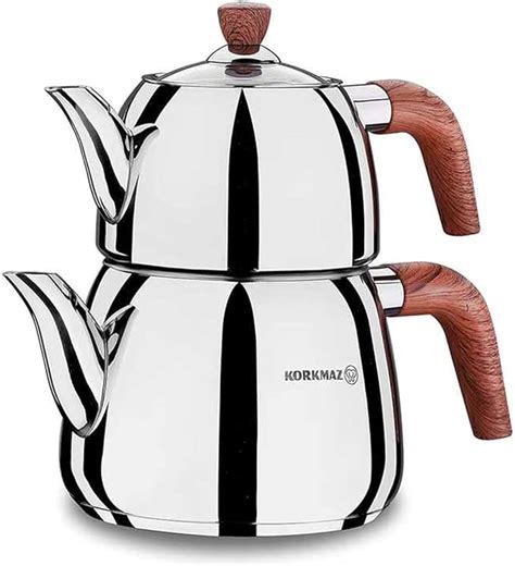 Korkmaz Abana Turkish Tea Pot Set For Stove Top Stainless Steel Teapot