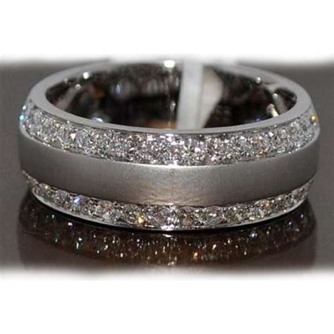 Mens Silver Wedding Band With Diamonds 925 Pure Silver Unique Mens Ring
